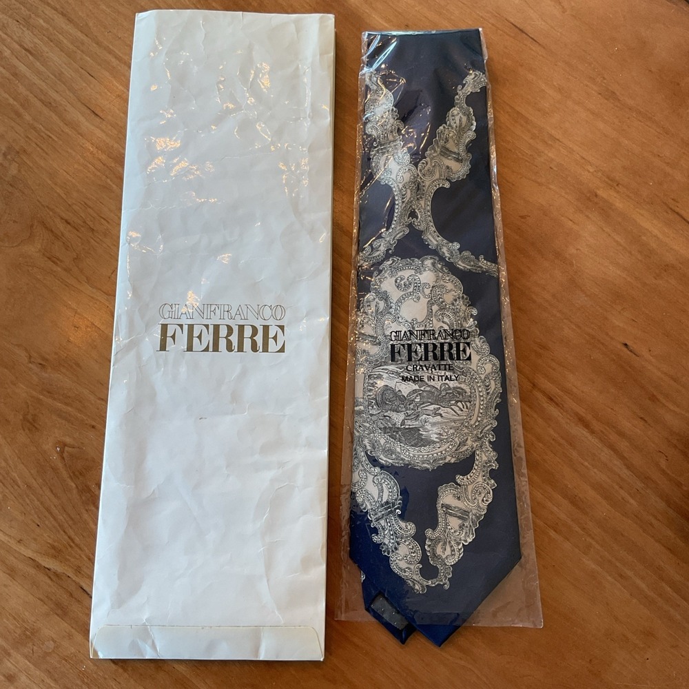 Vintage Gianfranco Ferre Silk Tie Italy‎ Baroque Equestrian Deadstock